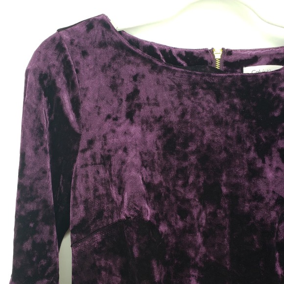 Calvin Klein Crushed Velvet Dress 4 Bell Sleeve Sheath Knee Length Purple NWT - Picture 7 of 10